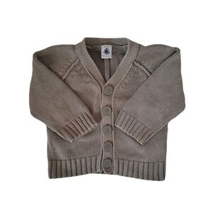 3/35$ Petit Bateau Baby Grey Knit Cardigan Sweater – V-Neck, Ribbed, Size 18M